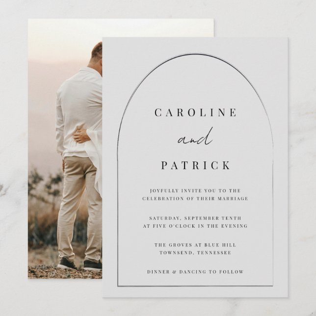Modern Boho Wedding Invitation in Grey (Front/Back)