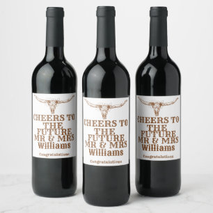 Modern Boho Western Cowboy Engagement Gift  Wine Label