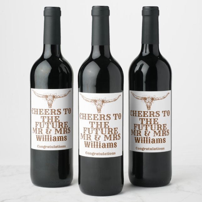Modern Boho Western Cowboy Engagement Gift  Wine Label (Bottles)
