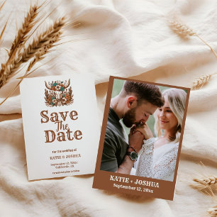 Modern Boho Western Cowboy Wedding Save the date  Invitation