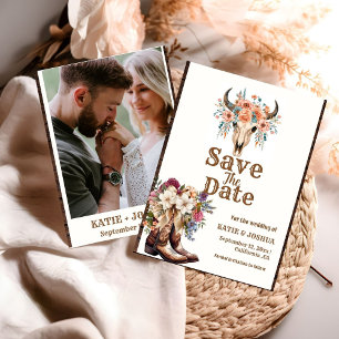 Modern Boho Western Cowboy Wedding Save the date  Invitation