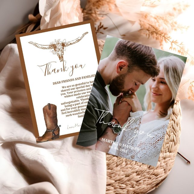 Modern Boho Western Cowboy Wedding Thank you card (Creator Uploaded)