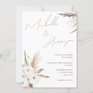 Modern Boho White Floral Spring Wedding  Invitation
