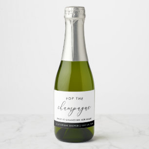 Modern Boho White Personalised Bridal Shower Sparkling Wine Label
