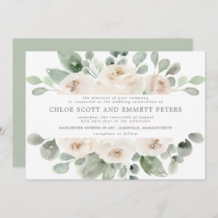 Modern Boho White Rose Floral Wedding Invitation