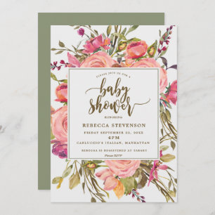 modern boho wild flower baby shower invitation