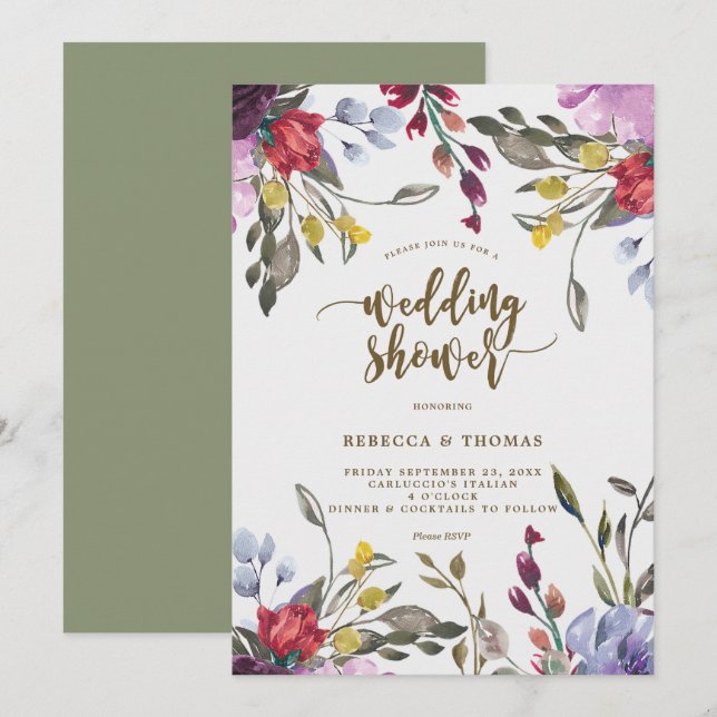 modern boho wild flower wedding shower invitation (Front/Back)