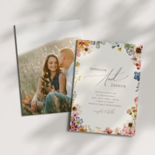Modern Boho Wildflower Beige Photo Casual Wedding Invitation