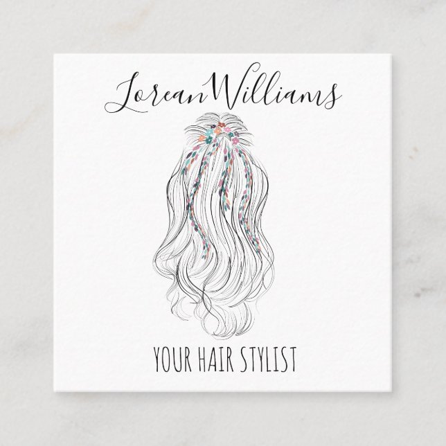 Modern Boho Wildflower Bridal Hair Stylist Floral  Square Business Card (Front)