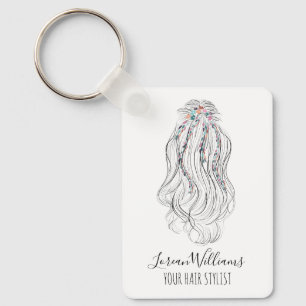 Modern Boho Wildflower Bridal Hair Stylist QR  Key Ring