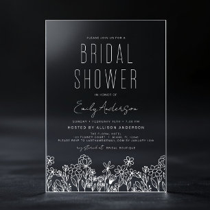 Modern Boho Wildflower Bridal Shower Elegant  Acrylic Invitations
