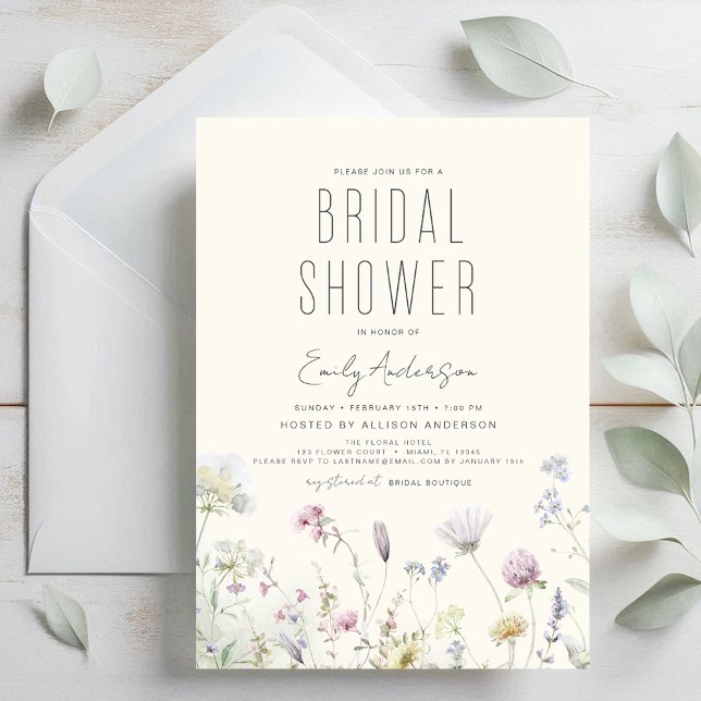 Modern Boho Wildflower Bridal Shower Elegant Invitation (Creator Uploaded)