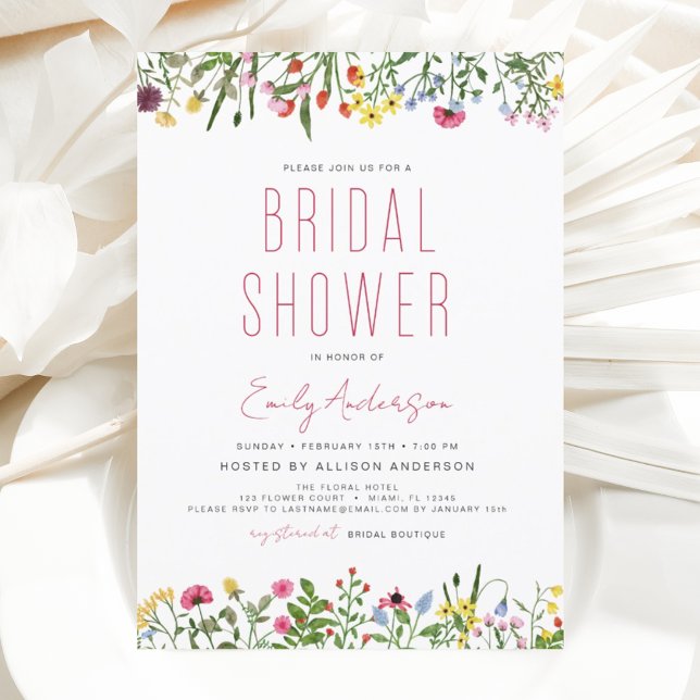 Modern Boho Wildflower Bridal Shower Elegant Invitation (Creator Uploaded)