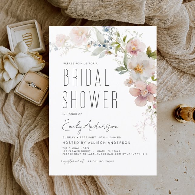 Modern Boho Wildflower Bridal Shower Elegant Invitation (Creator Uploaded)
