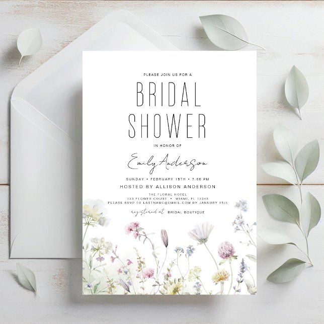 Modern Boho Wildflower Bridal Shower Elegant Invitation (Creator Uploaded)