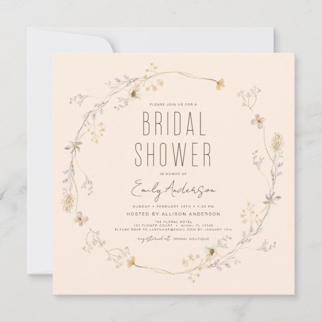 Modern Boho Wildflower Bridal Shower Elegant Invitation (Front)