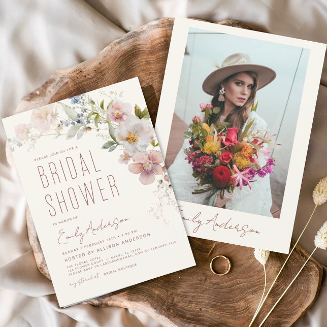 Modern Boho Wildflower Bridal Shower Photo Invitat Invitation (Creator Uploaded)
