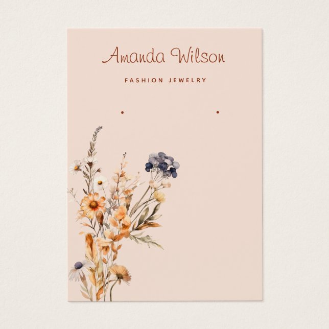 Modern boho wildflower floral earring display card (Front)