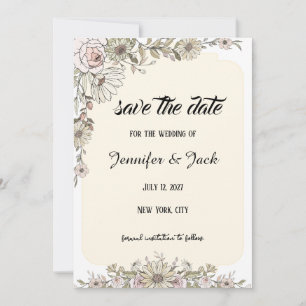 Modern Boho Wildflower Line Art Earthy  Save The Date