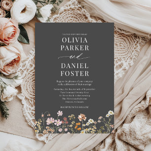 Modern Boho Wildflower Minimalist Wedding Invitation