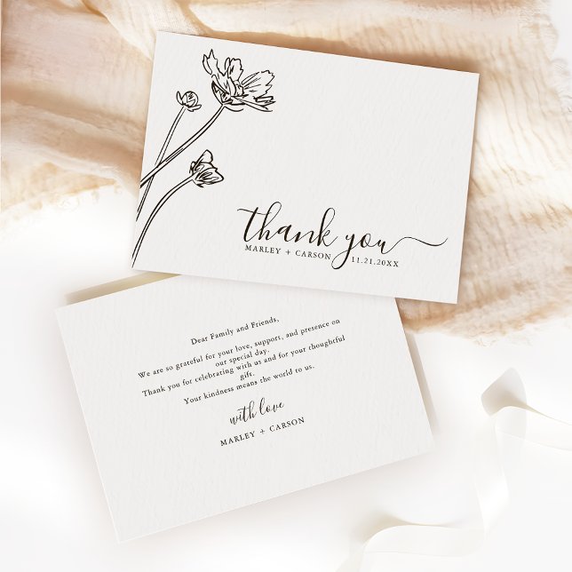 Modern Boho Wildflower Periwinkle Wedding Thank You Card (Creator Uploaded)
