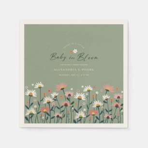 Modern Boho Wildflower Sage Baby in Bloom Shower Napkin