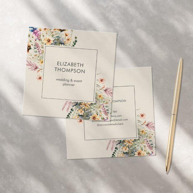 Modern Boho Wildflower Watercolor Floral  Square Business Card (Creator Uploaded)