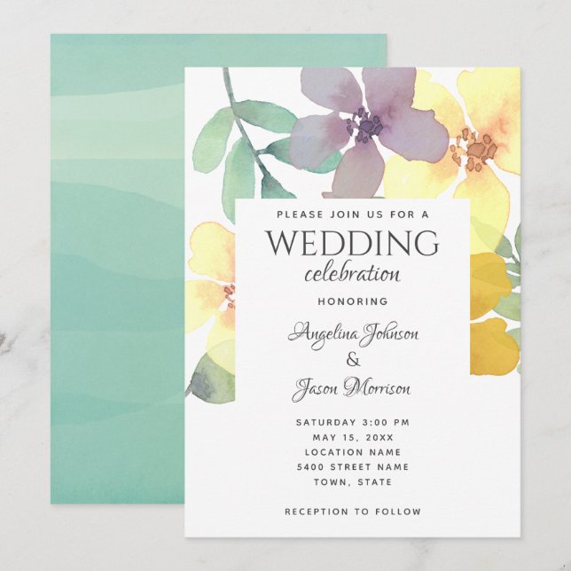 Modern Boho Wildflower Wedding Invitation (Front/Back)