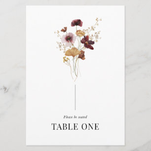 Modern Boho Wildflower Wedding Table Name Number Invitation