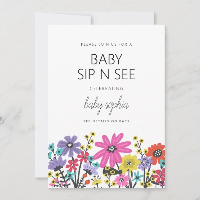 Modern Boho Wildflowers Baby Sip And See Invitation (Front)