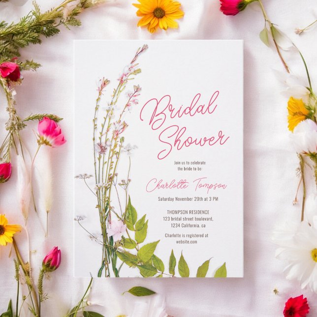 Modern boho wildflowers script photo bridal shower invitation (Modern boho wildflowers script photo bridal shower invitation)