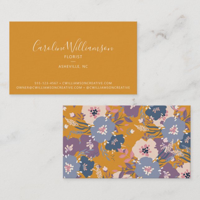 Modern Boho Yellow Botanical Floral Florist Business Card (Front/Back)