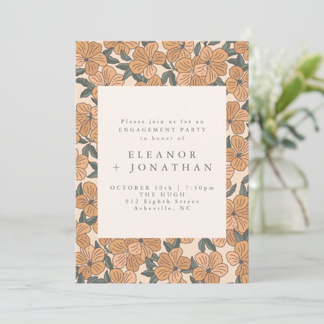 Modern Boho Yellow Floral Engagement Party Invitation (Standing Front)