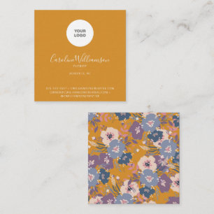 Modern Boho Yellow Floral Florist Logo Square Business Card
