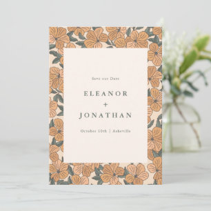 Modern Boho Yellow Floral Wedding Fall QR Code Save The Date