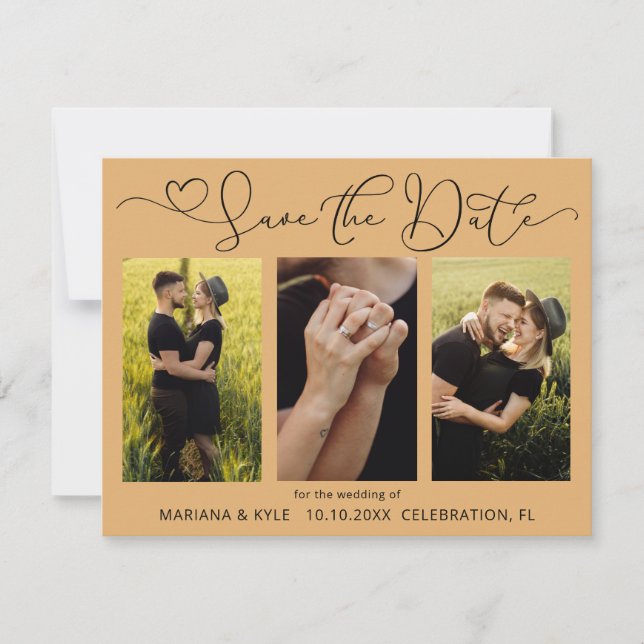 Modern Boho Yellow Photos Wedding Save the Date (Front)