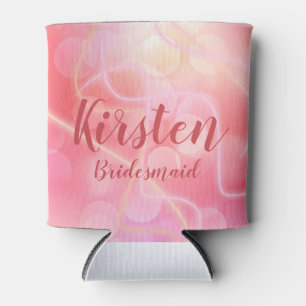 Modern Bokeh Candy Cotton Pink with Typography Can Cooler