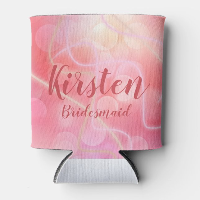Modern Bokeh Candy Cotton Pink with Typography Can Cooler (Front)
