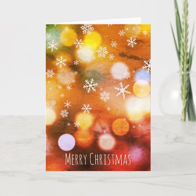 Modern Bokeh Colourful Lights Snowflake Christmas Card (Front)