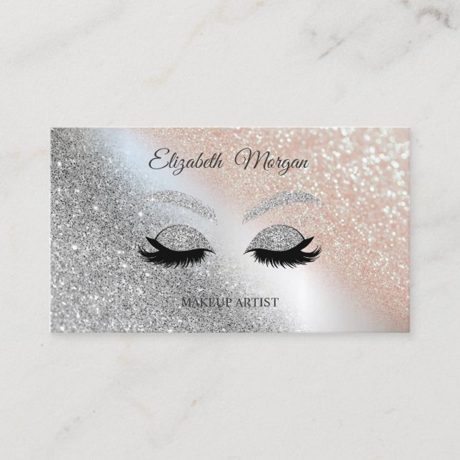 Modern Bokeh Glitter Faux Lashe  Makeup Artist Business Card (Front)