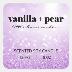 Modern Bokeh Glitter Pastel Purple Candle Labels