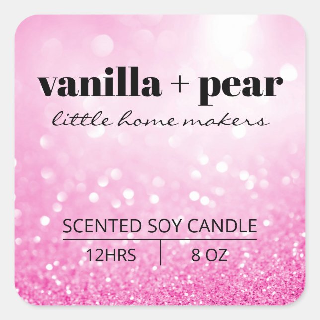 Modern Bokeh Glitter Pink Soy Candle Labels (Front)