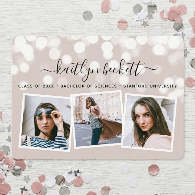 Modern Bokeh Lights 3 Photo Graduation Announcement (Creator Uploaded)