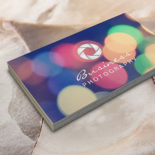 Modern Bokeh Lights Custom Logo Photography Business Card