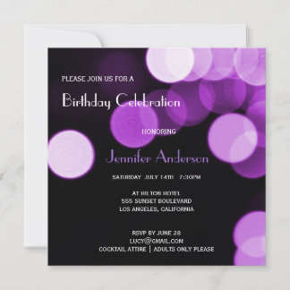 Modern Bokeh Purple Glitter & Glamour Birthday Invitation