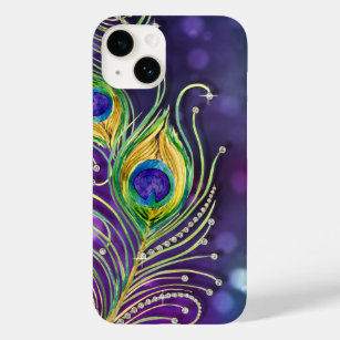 Modern Bokeh Sparkle Peacock Feathers Jewels Case-Mate iPhone Case