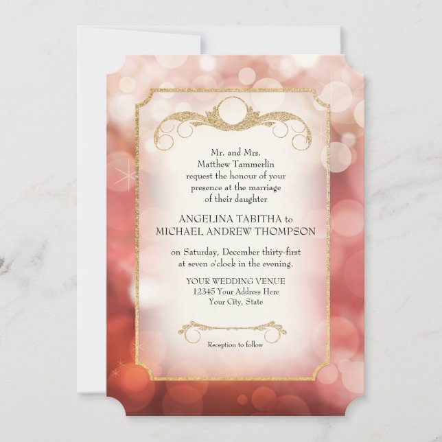 Modern Bokeh Sparkle Twinkle Marsala Wedding Invitation (Front)