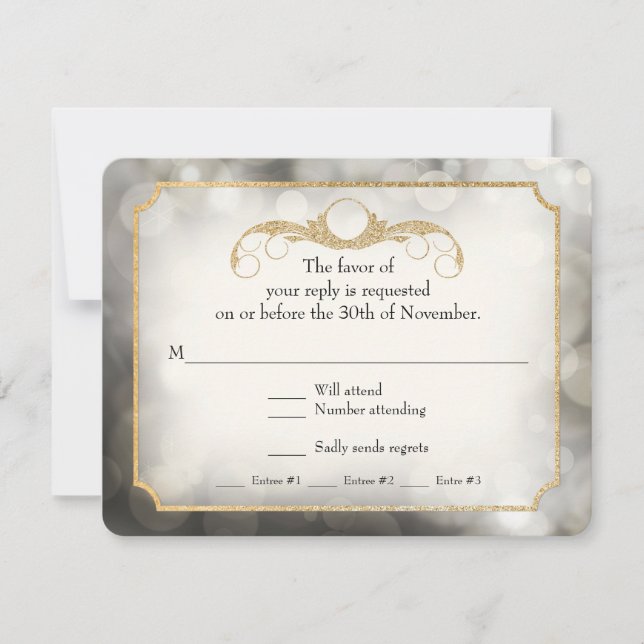 Modern Bokeh Sparkle Twinkle Pewter Grey RSVP (Front)