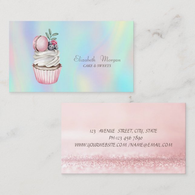  Modern Bokeh Watercolor Macaron Holographic Business Card (Front/Back)