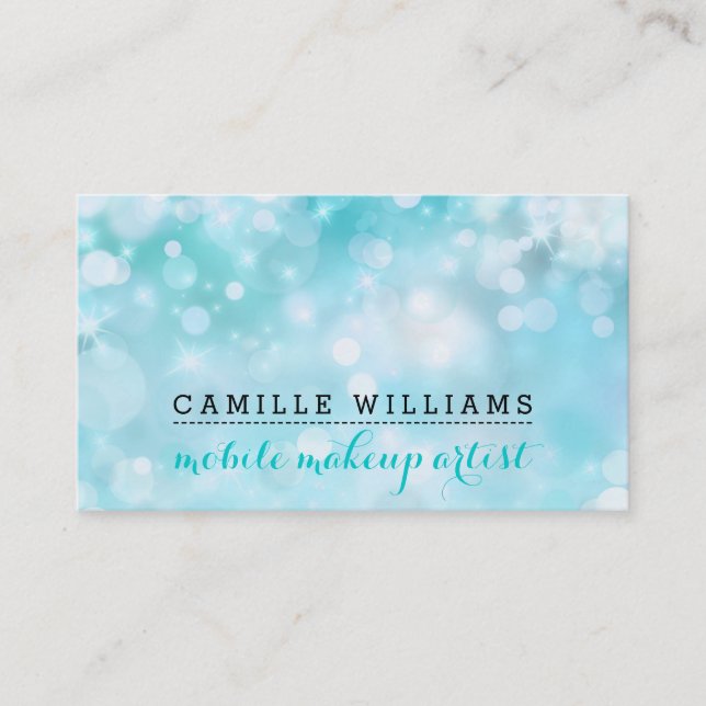 MODERN BOKEH whimsical fresh bright aqua blue Business Card (Front)